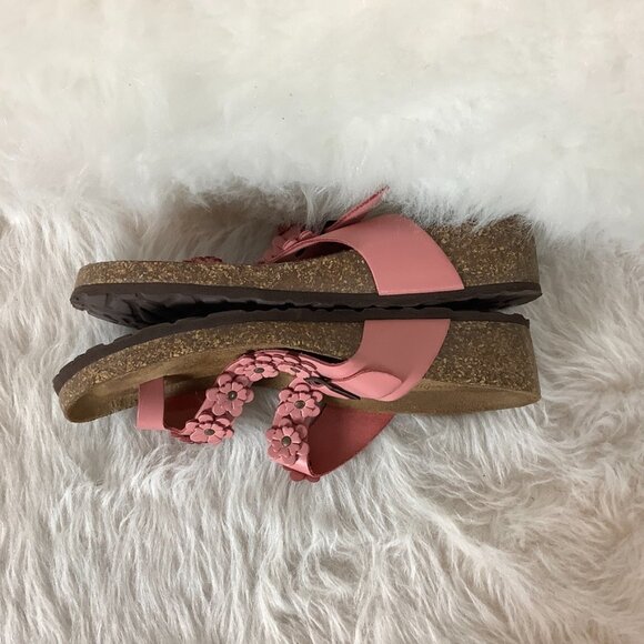 Sophia Milano Pink Leather Toe Loop Floral Flower Cork Bed Sandals 8.5-9 - Picture 6 of 8